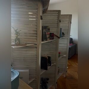 Wooden Room Divider with Shelves